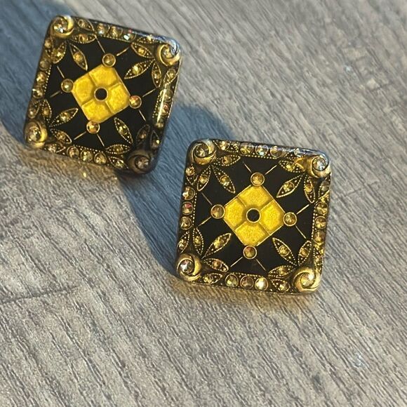 vintage enamel & rhinestone pierced earrings - Picture 1 of 6